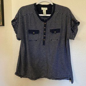 Caribbean Joe Striped Shirt Women's Half Button Henley V Neck Size 1x